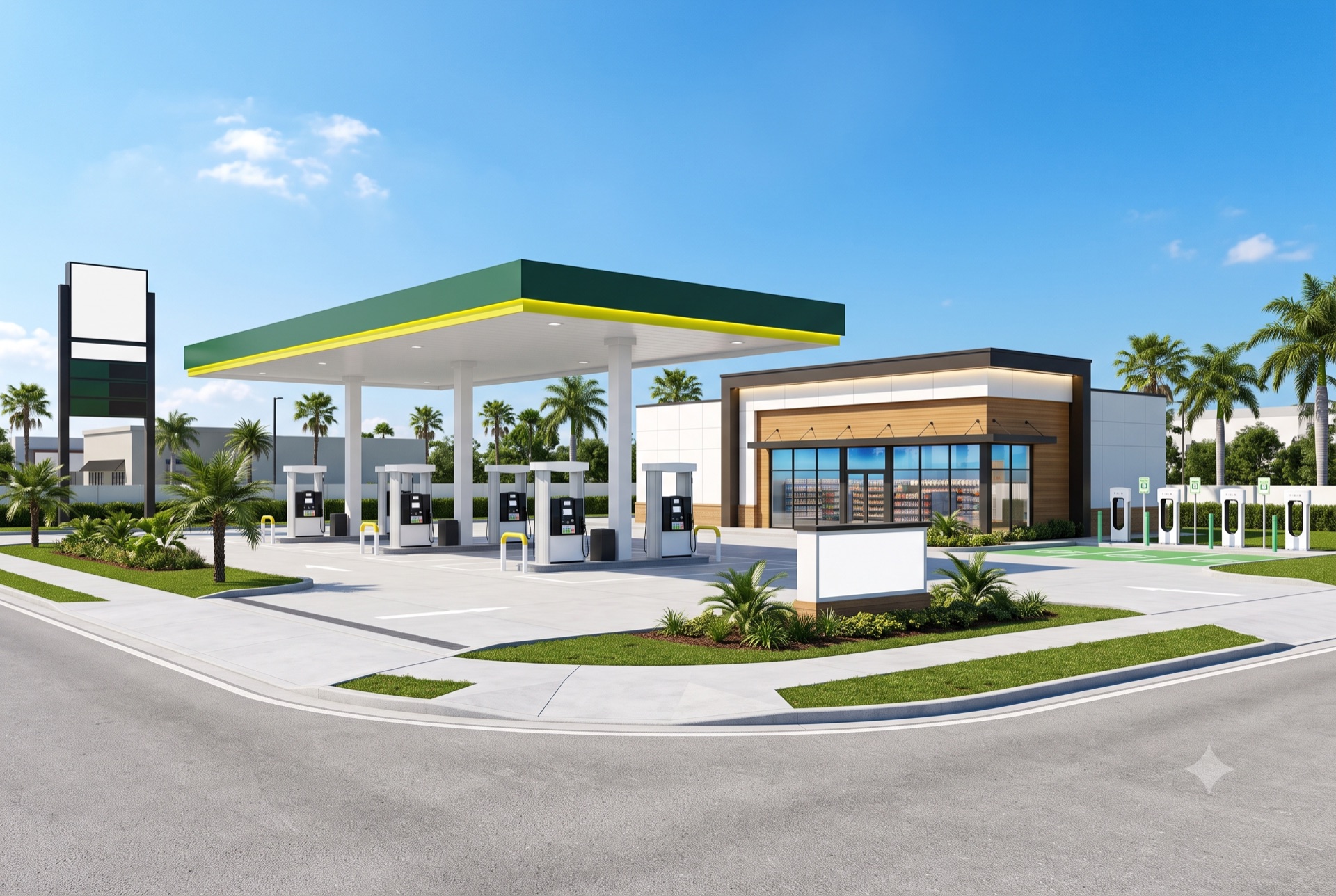 A BP-branded gas station and convenience store